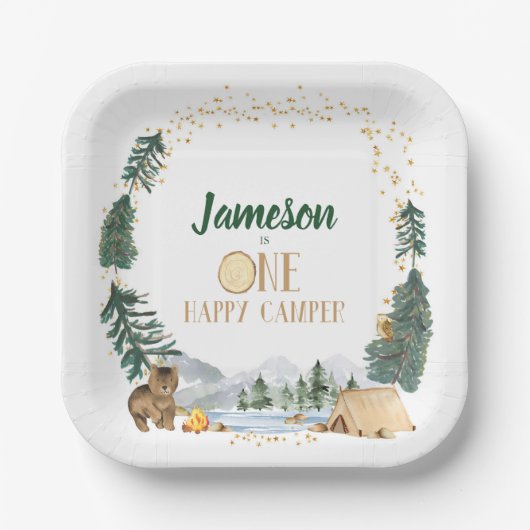 One Happy Camper Geburtstagsparty Teller (Vorderseite)