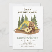 One Happy Camper Gitarre Bären Geburtstag Einladun Einladung (Vorderseite)