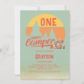One Happy Camper Green zum Geburtstag Einladung (Vorderseite)