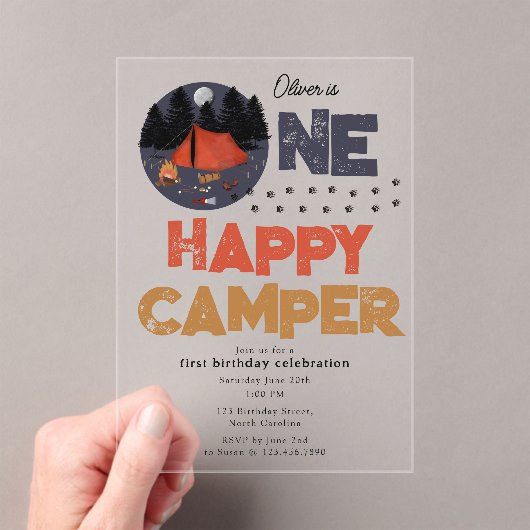 One Happy Camper Invite 1st Summer Birthday Acryleinladungen (Insitu (Handheld))