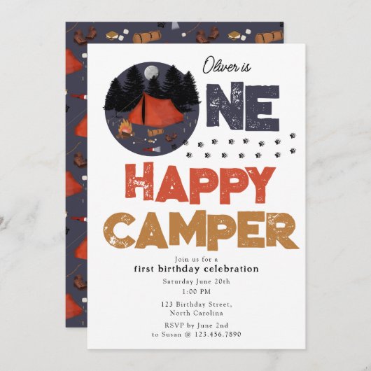 One Happy Camper Invite 1st Summer Birthday Einladung (Vorne/Hinten)