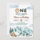 One Happy Camper Mountain Forest 1. Geburtstag Einladung (Vorderseite)