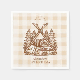 One Happy Camper Mountain Forest 1. Geburtstag Serviette