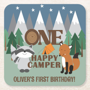 One Happy Camper Niedliche Waldtiere bevorzugen Rechteckiger Pappuntersetzer