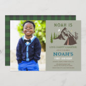 One Happy Camper Photo Boys First Birthday Einladung (Vorne/Hinten)