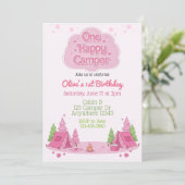 One Happy Camper Pink 1st Birthday Einladung (Stehend Vorderseite)