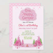 One Happy Camper Pink 1st Birthday Einladung (Vorne/Hinten)