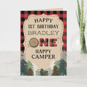 One Happy Camper Plaid Forest 1st Birthday Karte (Vorderseite)