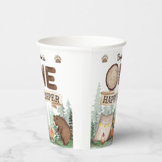 One Happy Camper Rustic Birthday Paper Cups Pappbecher (Rechts)