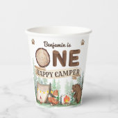 One Happy Camper Rustic Birthday Paper Cups Pappbecher (Vorderseite)