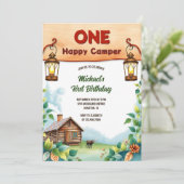 One Happy Camper Rustic Woodland 1. Geburtstag Einladung (Stehend Vorderseite)