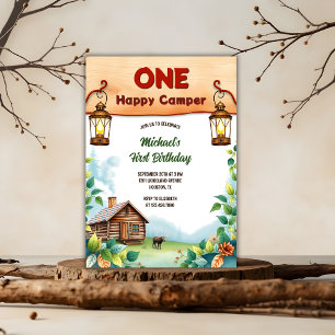 One Happy Camper Rustic Woodland 1. Geburtstag Einladung