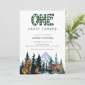 One Happy Camper | Rustikale Einladungen zum Gebur (Stehend Vorderseite)