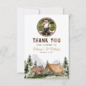 One Happy Camper Rustikaler Bär Geburtstag Foto Dankeskarte (Vorderseite)