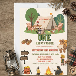 One Happy Camper Safari-Wald 1. Geburtstag Einladung