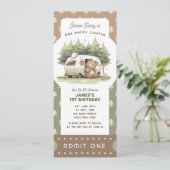 One Happy Camper Ticket Admit One Einladung (Stehend Vorderseite)