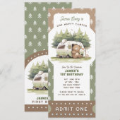 One Happy Camper Ticket Admit One Einladung (Vorne/Hinten)