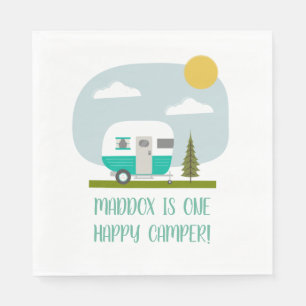One Happy Camper Turquoise Trailer Geburtstag Serviette