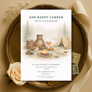 One Happy Camper Waldtiere 1. Geburtstag Einladung
