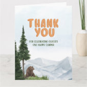 One Happy Camper Wood Boys 1. Geburtstag Dankeskarte (Vorderseite)