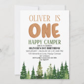 One Happy Camper Wood Boys 1. Geburtstag Einladung (Vorderseite)