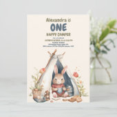 One Happy Camper Wood Boys 1. Geburtstag Einladung (Stehend Vorderseite)