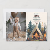 One Happy Camper Wood Boys 1. Geburtstag Einladung (Vorderseite)