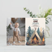 One Happy Camper Wood Boys 1. Geburtstag Einladung (Stehend Vorderseite)