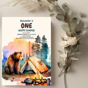 One Happy Camper Wood Boys 1. Geburtstag Einladung