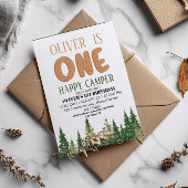 One Happy Camper Wood Boys 1. Geburtstag Einladung