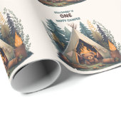 One Happy Camper Wood Boys 1. Geburtstag Geschenkpapier (Rolleneckpunkt)