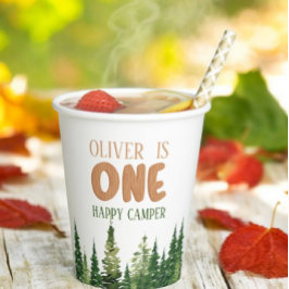 One Happy Camper Wood Boys 1. Geburtstag Pappbecher