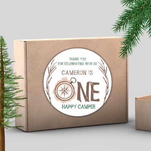 One Happy Camper Woodland 1. Geburtstag Runder Aufkleber
