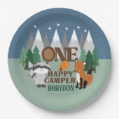 ONE Happy Camper Woodland Camping Niedlich Gebirge Pappteller (Vorderseite)