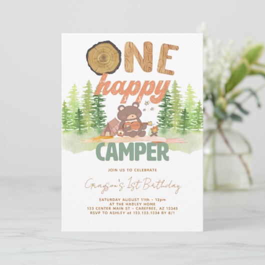 One Happy Camper Woodland Einladung (Stehend Vorderseite)