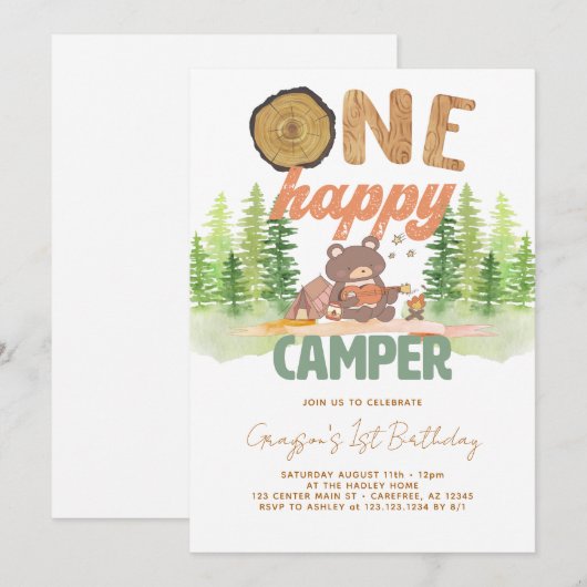 One Happy Camper Woodland Einladung (Vorne/Hinten)