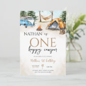 One Happy Camper Woodland Erster Geburtstag Einladung (Stehend Vorderseite)