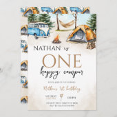 One Happy Camper Woodland Erster Geburtstag Einladung (Vorne/Hinten)