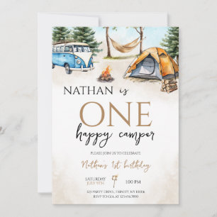 One Happy Camper Woodland Erster Geburtstag Einladung