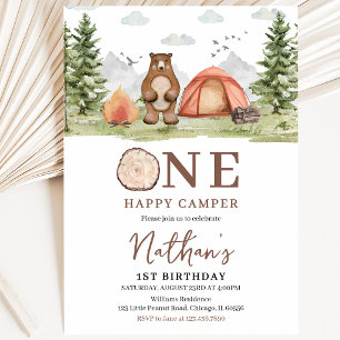 One Happy Camper Woodland Erster Geburtstag Einladung