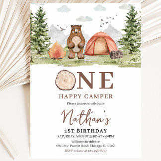 One Happy Camper Woodland Erster Geburtstag Einladung