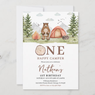 One Happy Camper Woodland Erster Geburtstag Einladung