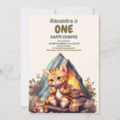 One Happy Camper Woodland Katze 1. Geburtstag Einladung (Vorderseite)