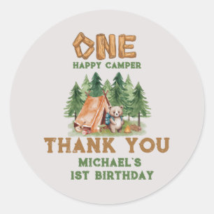 One Happy Camper Woodland Watercolor 1. Geburtstag Runder Aufkleber