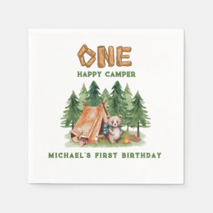 One Happy Camper Woodland Watercolor 1. Geburtstag Serviette