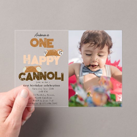 One Happy Cannoli Invite 1st  First Birthday Photo Acryleinladungen (Insitu (Handheld))