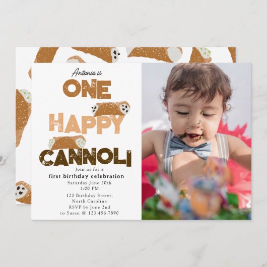 One Happy Cannoli Invite 1st First Birthday Photo Einladung (Vorne/Hinten)