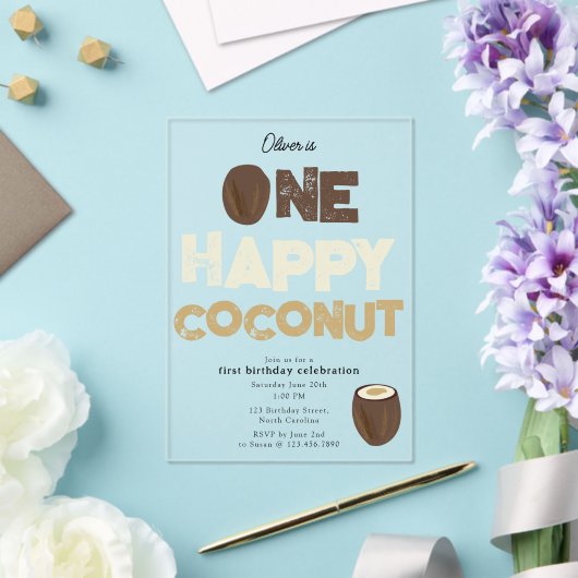 One Happy Coconut Invite 1st Summer Birthday Acryleinladungen (In Situ (Hochzeit))