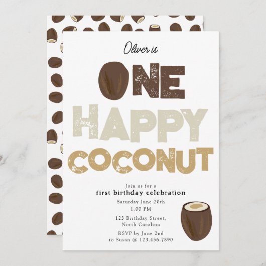 One Happy Coconut Invite 1st Summer Birthday Einladung (Vorne/Hinten)