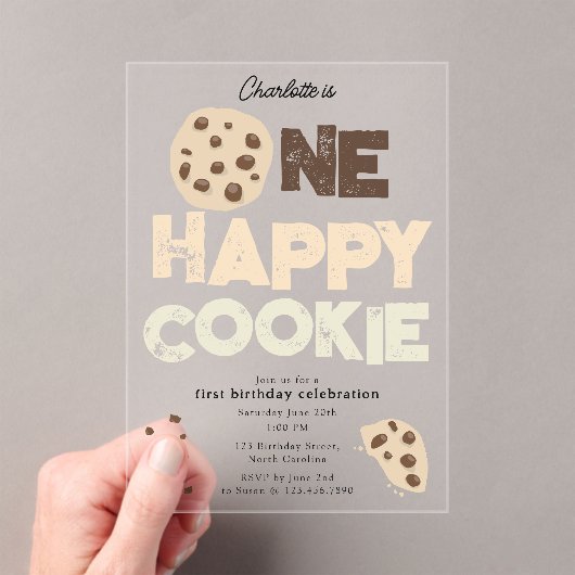 One Happy Cookie Invite 1st  First Birthday Cute Acryleinladungen (Insitu (Handheld))